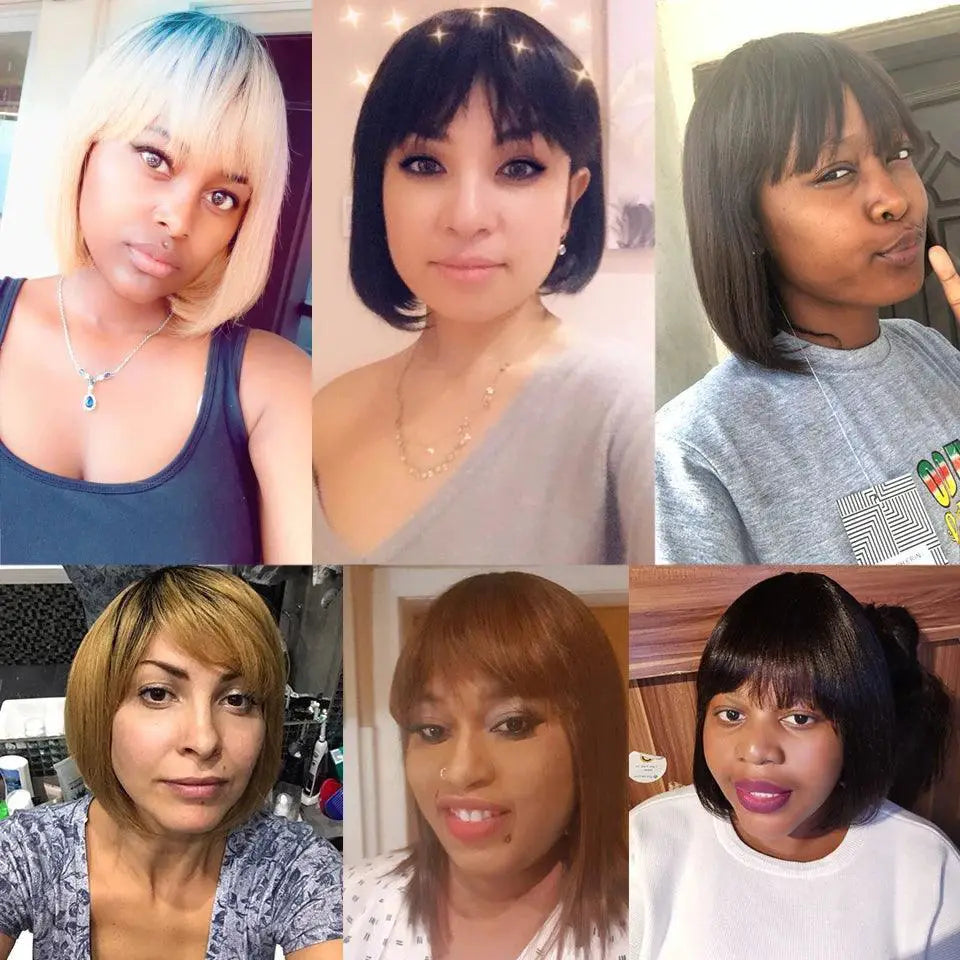 Youthful Red Brazilian Bob Wig With Bangs Chic Style