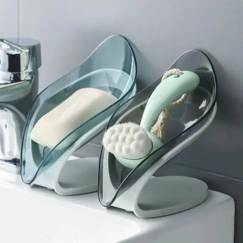Leaf Shape Soap Dish With Auto Drainage Shower Holder Grey