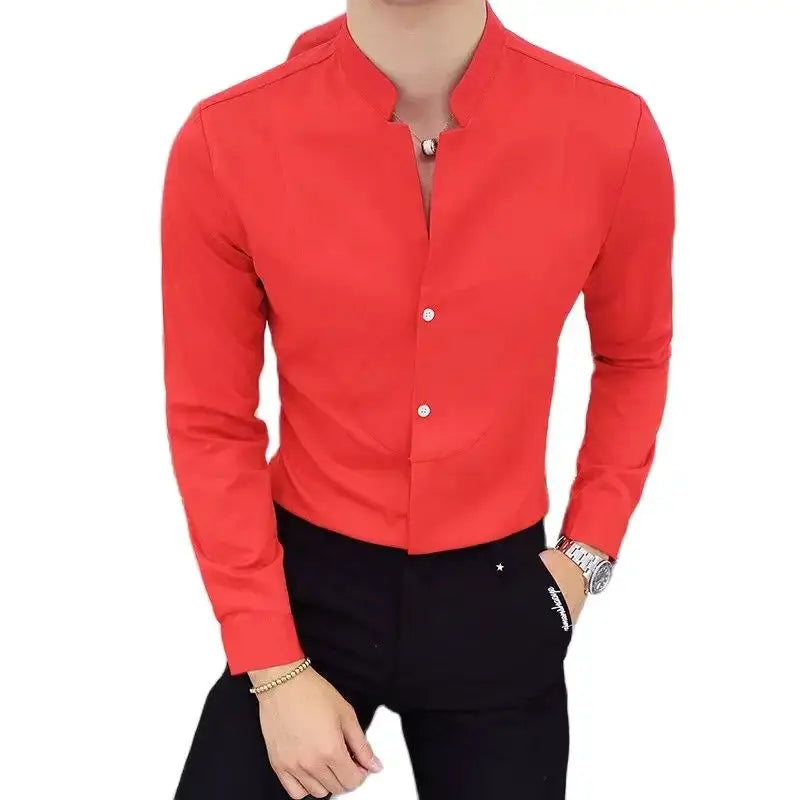 Black Male Stretch Long Sleeve Shirts High Quality