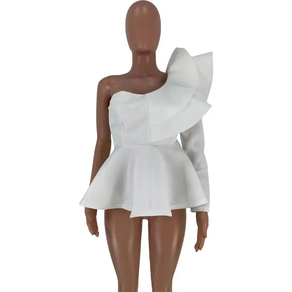 Elegant One Shoulder Ruffle Peplum Blouse Chic Party Top