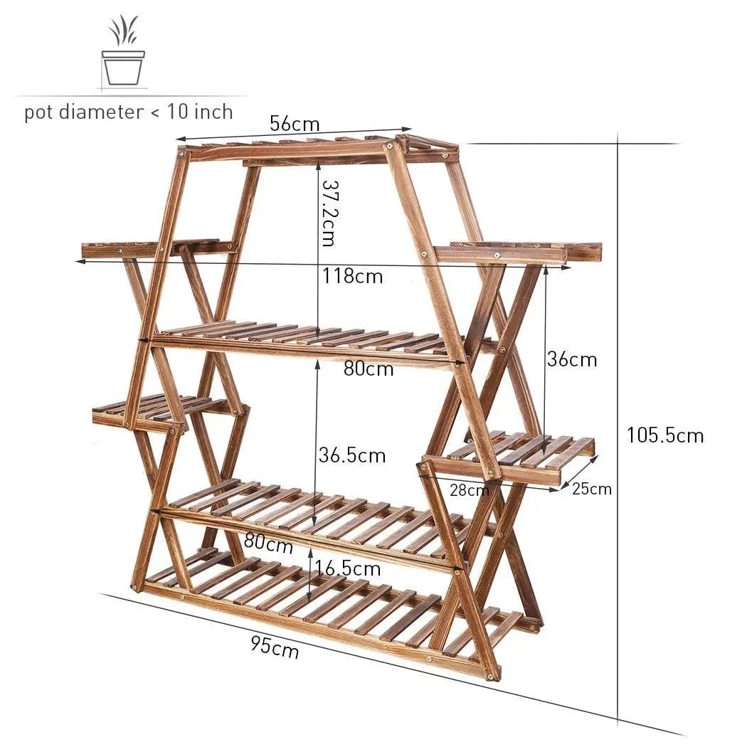 8 Tier Tall Large Capacity Wood Plant Stand For Balcony