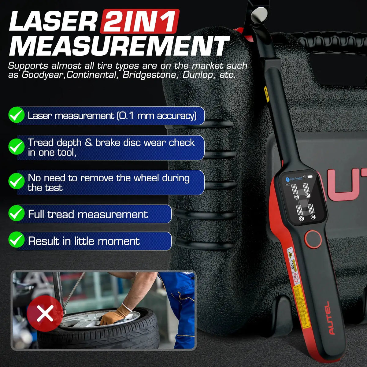 Autel MaxiTPMS TBE200E Tire Tread Depth Examiner Laser Tire Health Tester Dual Camera Real-time Tire Health Analysis Free Update