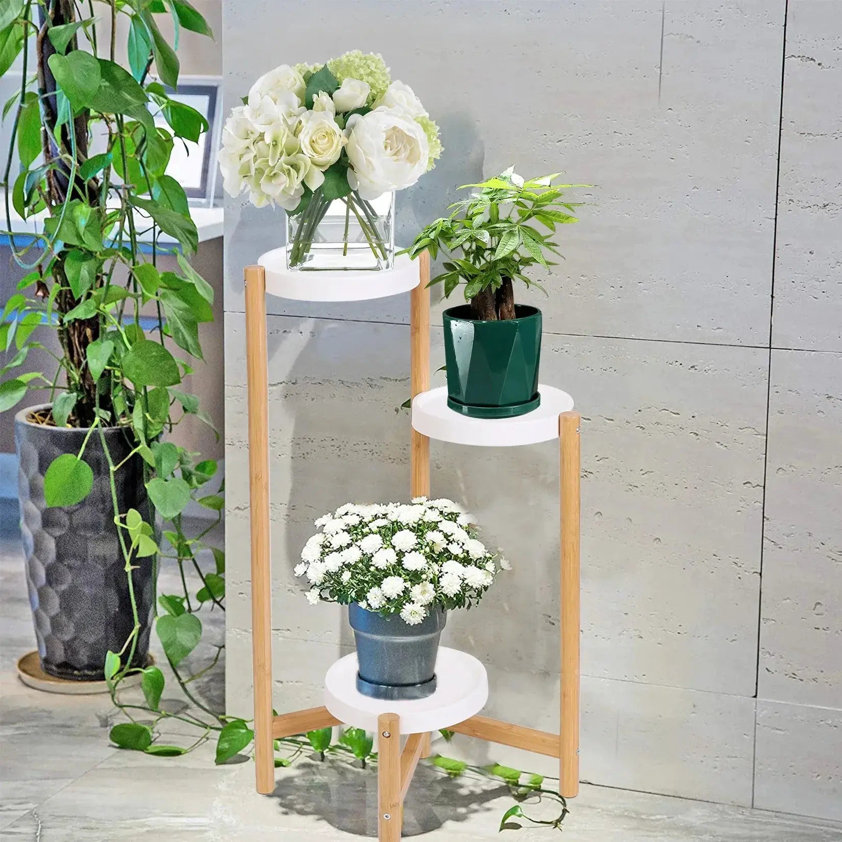 Bamboo Indoor 3 Tier Tall Corner Plant Stand Holder