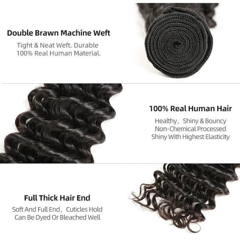 Ali Queen Deep Wave Brazilian Remy Bundle Kit Natural Black