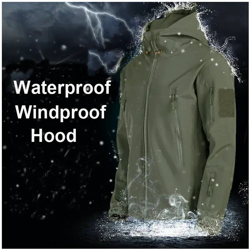 Mens Winter Softshell Tactical Waterproof Hooded Jacket
