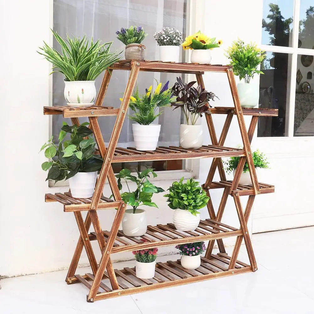 8 Tier Tall Large Capacity Wood Plant Stand For Balcony