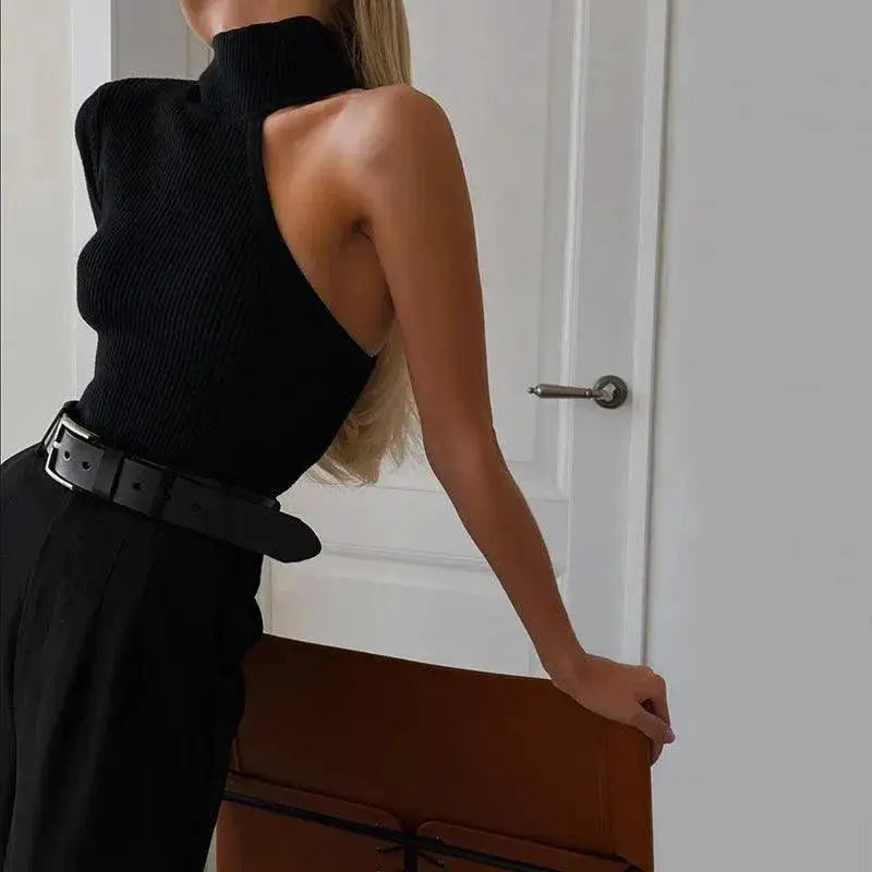 Yimunancy One Shoulder Knitted Bodysuit Elegant Statement