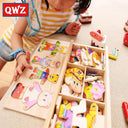 QWZ Little Bear Wooden Jigsaw Puzzle Dress Up Game Toy