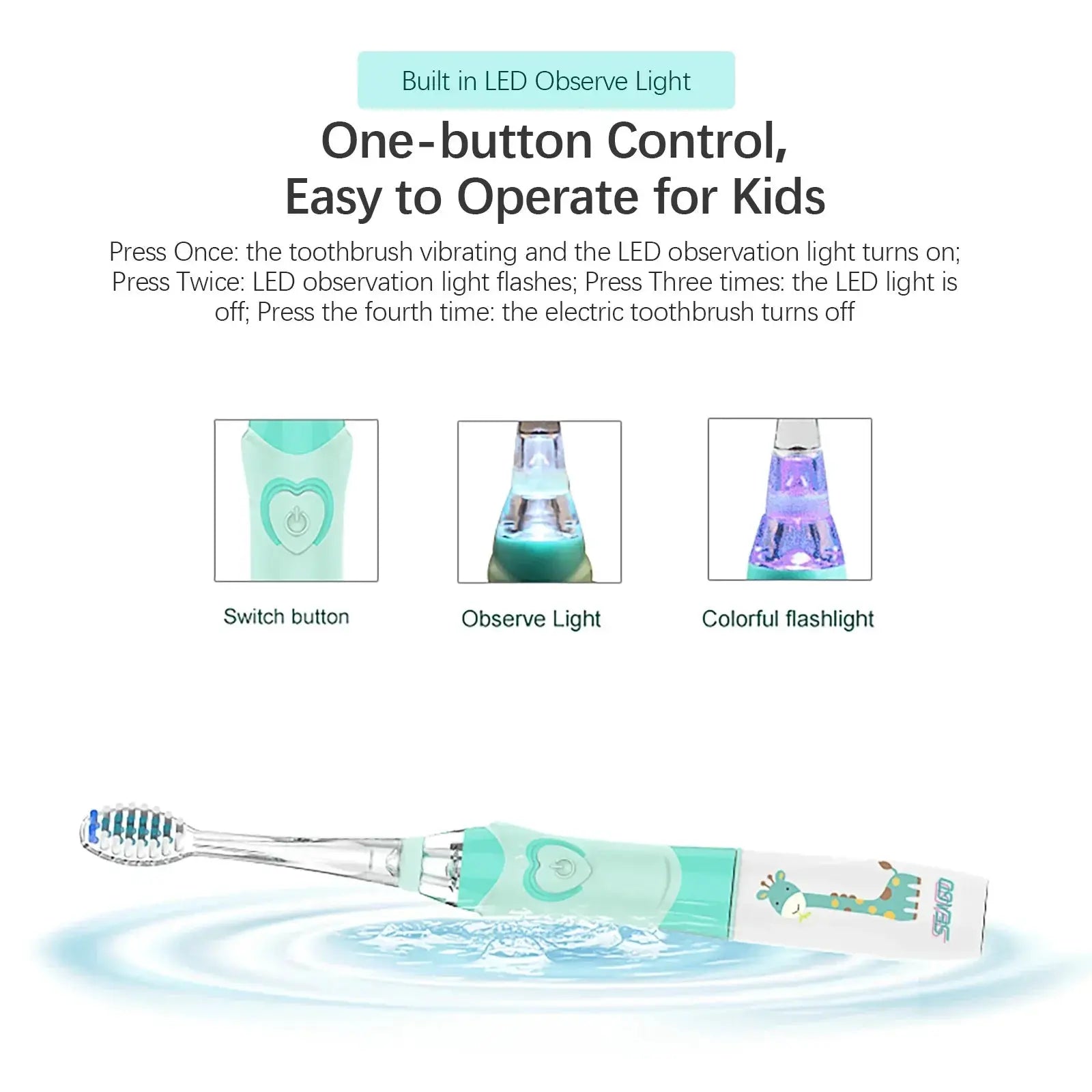 SEAGO Kids Electric Toothbrush 3 to 12 Years Soft Bristle