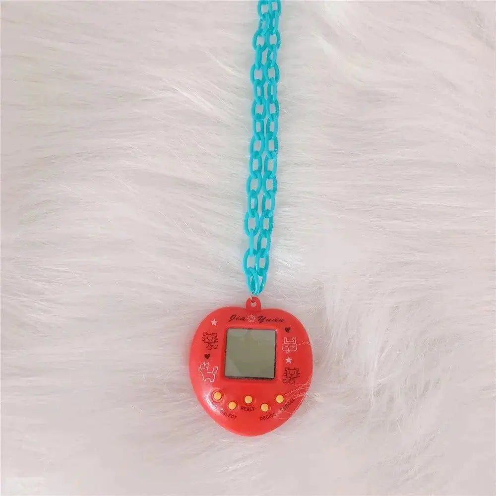 Y2K Electronic Pet Game Pendant Necklace With Rainbow Charms