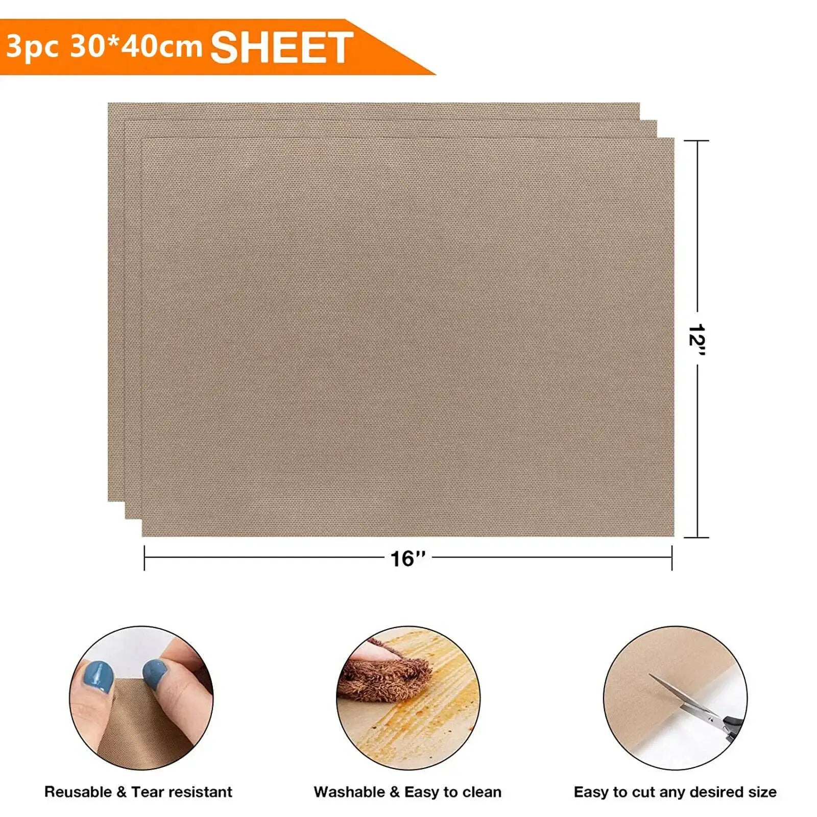 3 Pieces 30x40cm Reusable Heat Resistant Baking Sheets