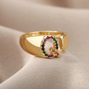 Rainbow Zircon Letter Rings For Women Fashion Jewelry 2024