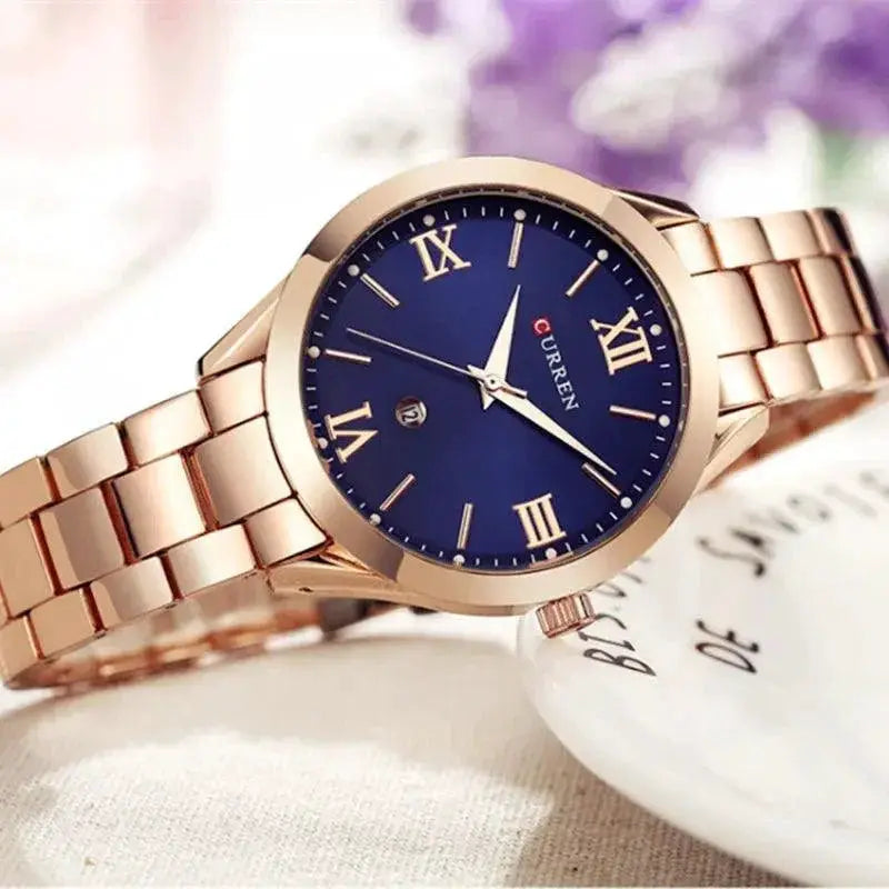 CURREN Gold Steel Bracelet Watch for Women Timepiece