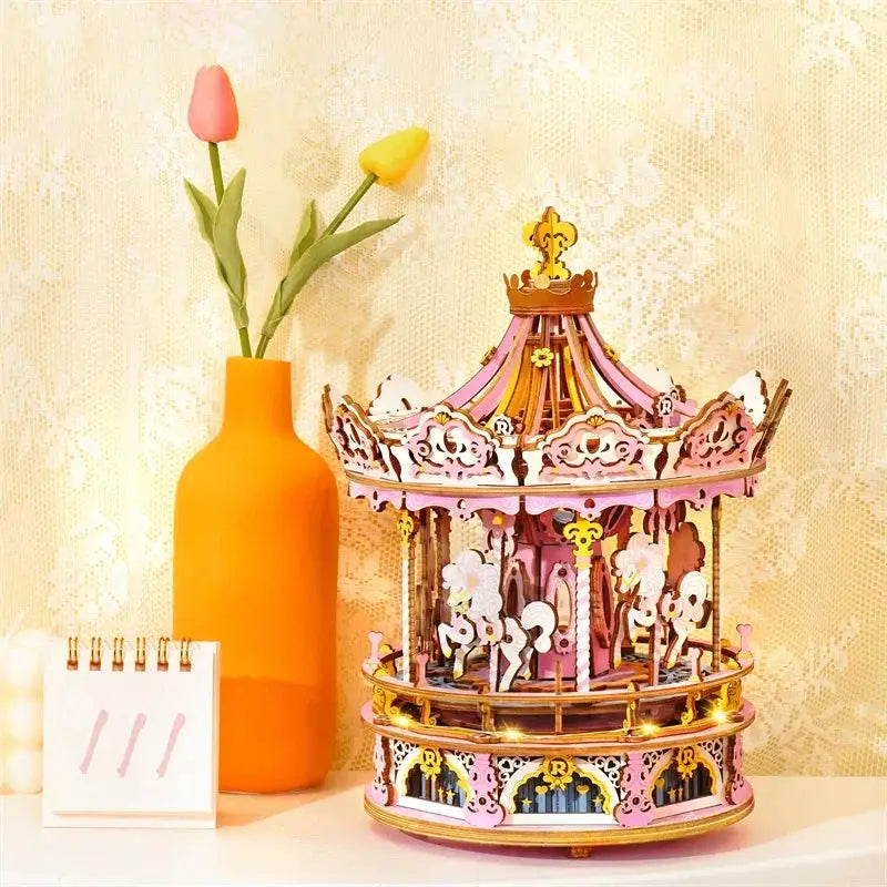 Robotime 3D Wooden Puzzle 336Pcs Rotatable Carousel Toy