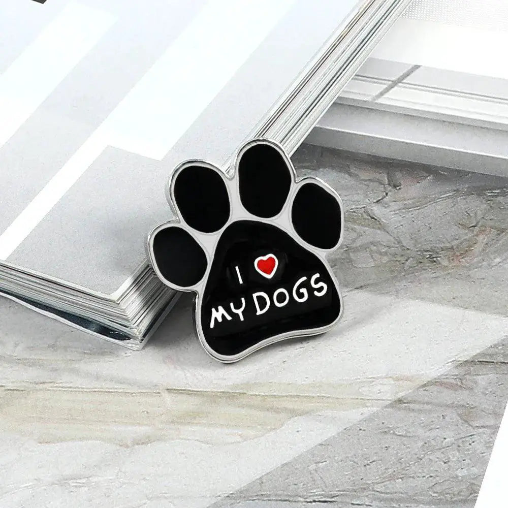 I Love My Dogs Paw Brooch Enamel Pin For Dog Lovers