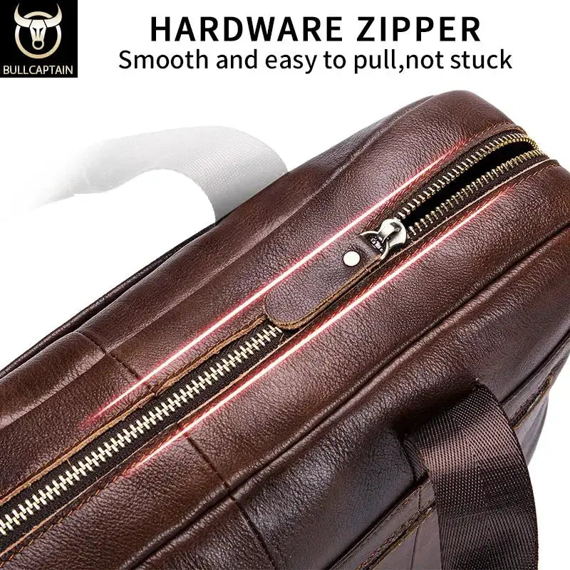 BULLCAPTAIN Genuine Leather 14 Inch Laptop Briefcase For Men