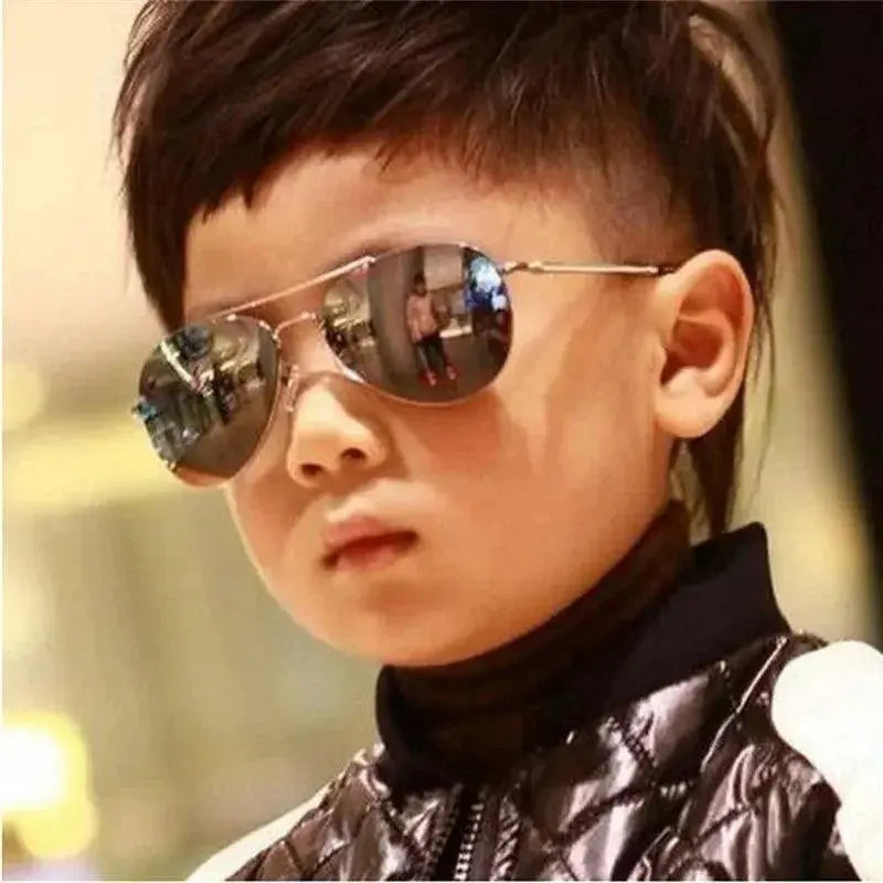 Trendy Kids Pilot Sunglasses Stylish Metal Frame Goggles