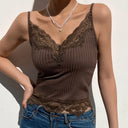 Gothic Bodycon Camis Crop Top Women Grunge Punk Backless Ribbed Lace Trim Summer