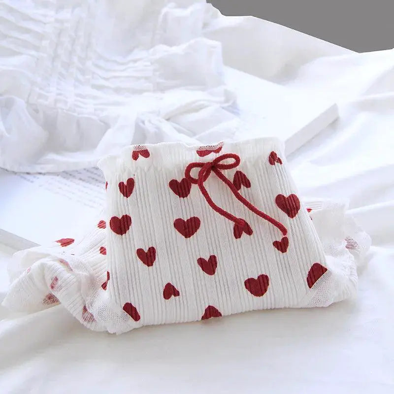 Strawberry Heart Lace Cotton Briefs Soft High Rise Lingerie