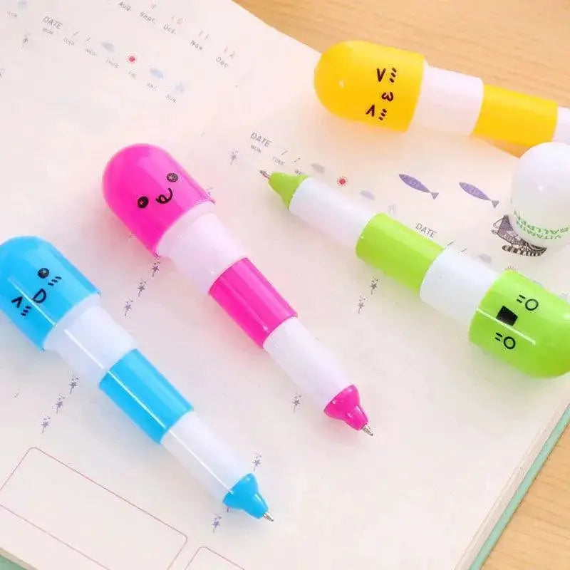 Vitamin Capsule Smiley Face Ballpoint Pen Set Colorful Pens