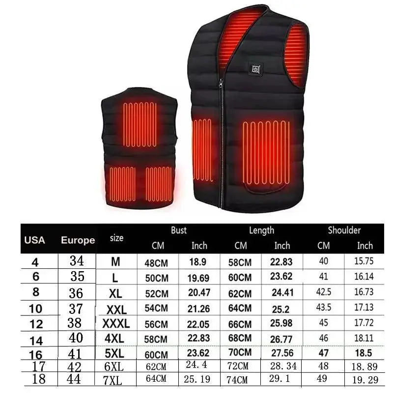 11 Area Heating Vest Men Women Casual V-neck USB Heated Jacket - OurLum.com