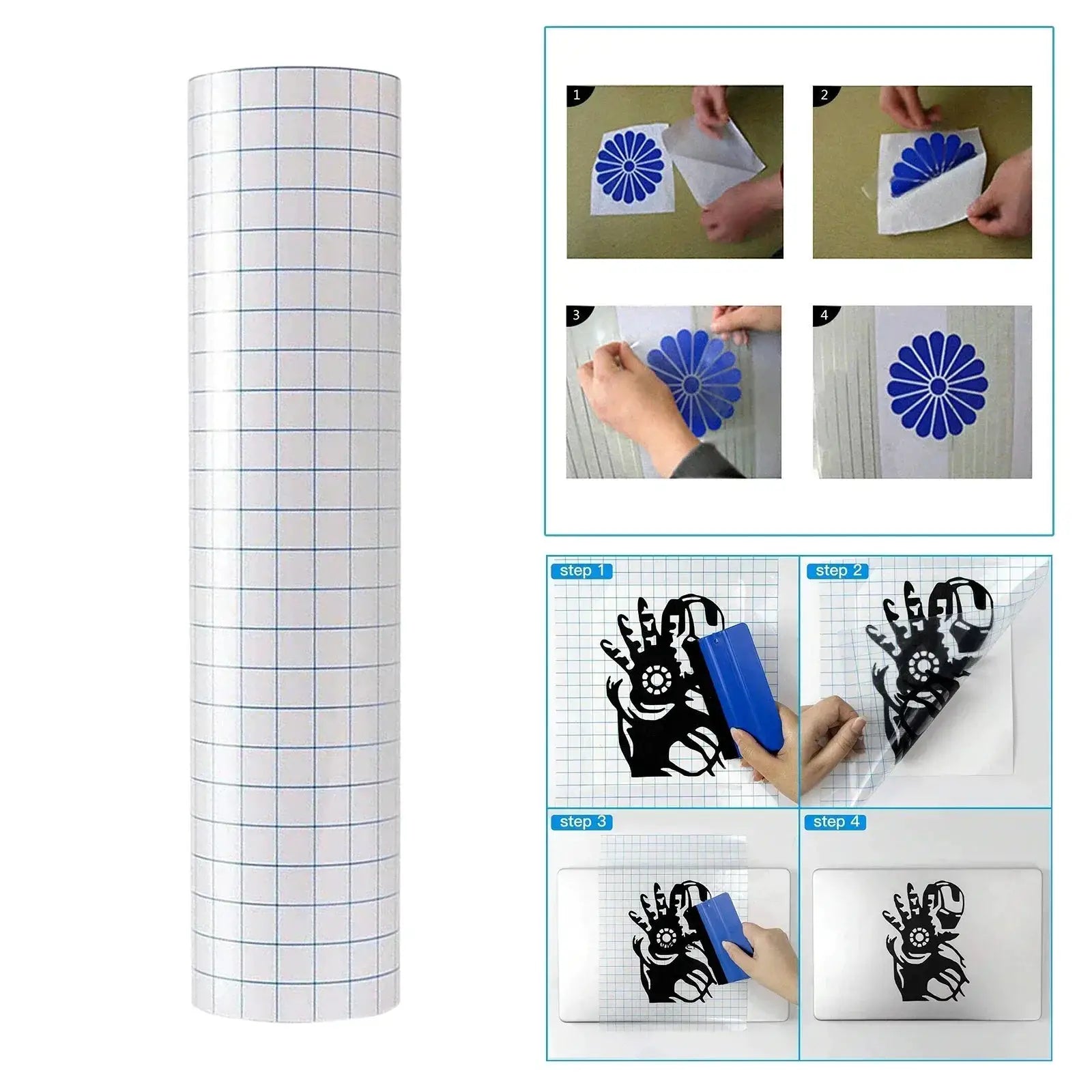 HTVRONT 12x60 Clear Transfer Tape Blue Grid Roll Premium