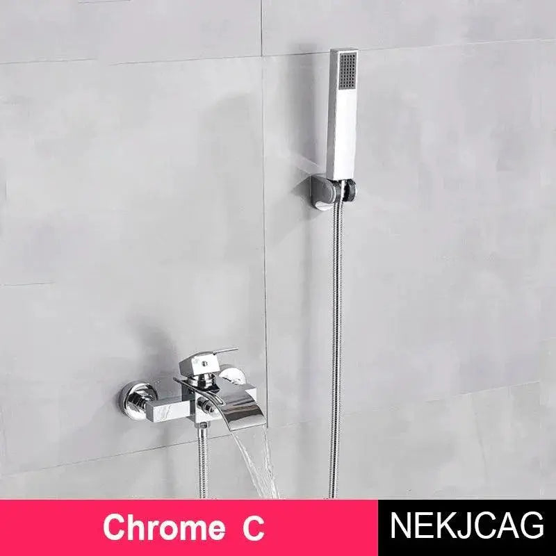 Gold Bathtub Faucet Waterfall Shower Wall Mounted Elite
