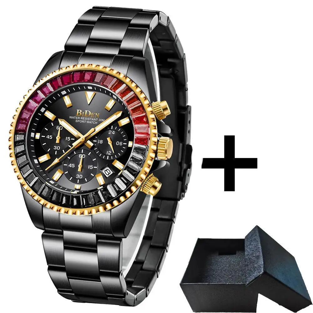 Rainbow Diamond Gold Watch For Men Stylish Timepiece