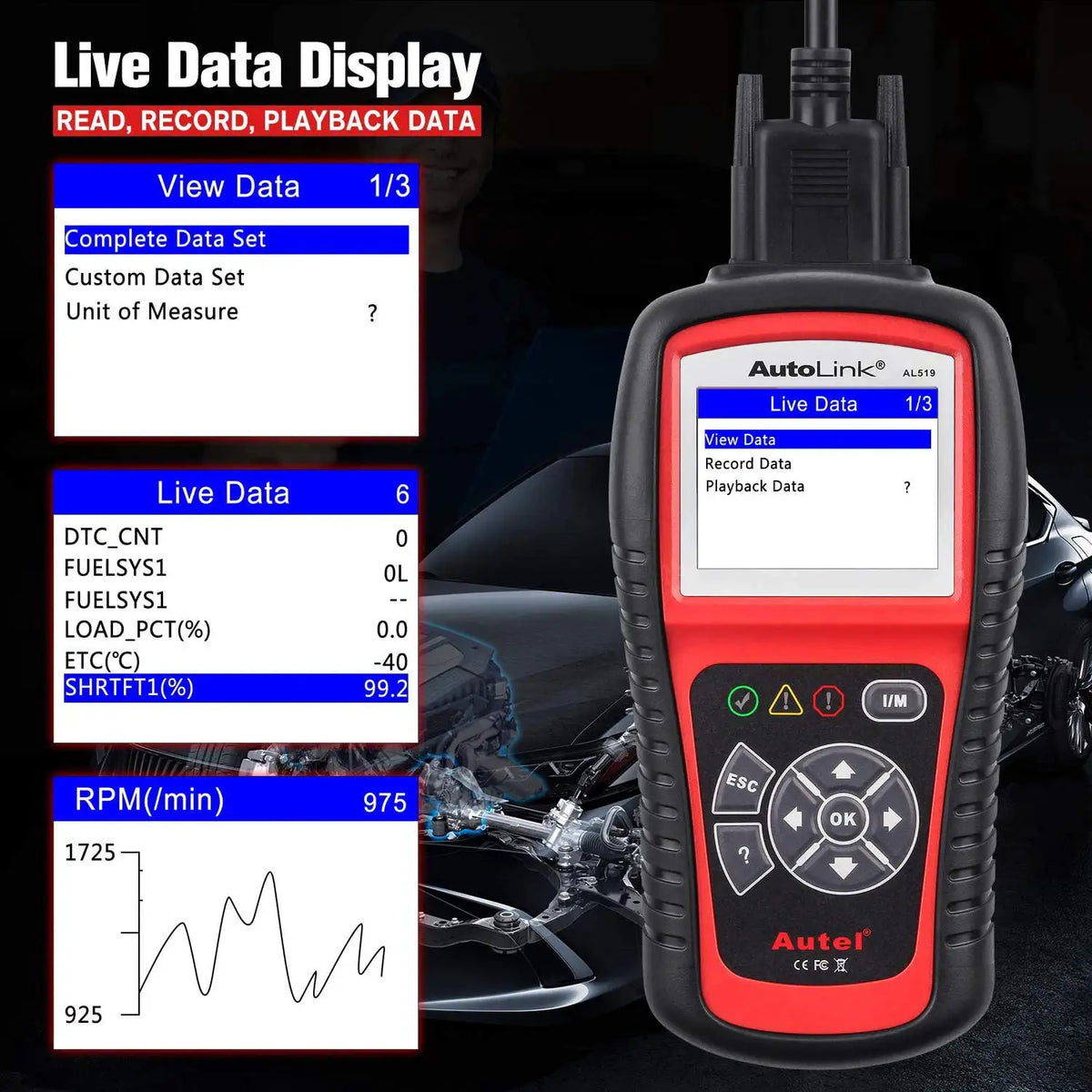 Autel AutoLink AL519 Vehicle OBDII/EOBD Code Reader One-Click I/M Readiness Key, Turns off Check Engine Light