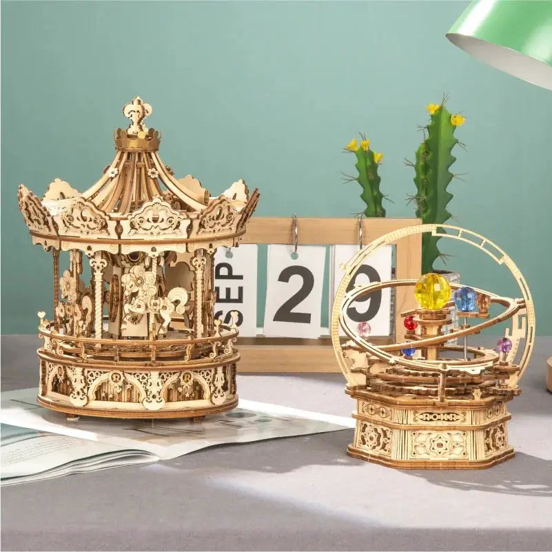 Robotime 3D Wooden Puzzle 336Pcs Rotatable Carousel Toy