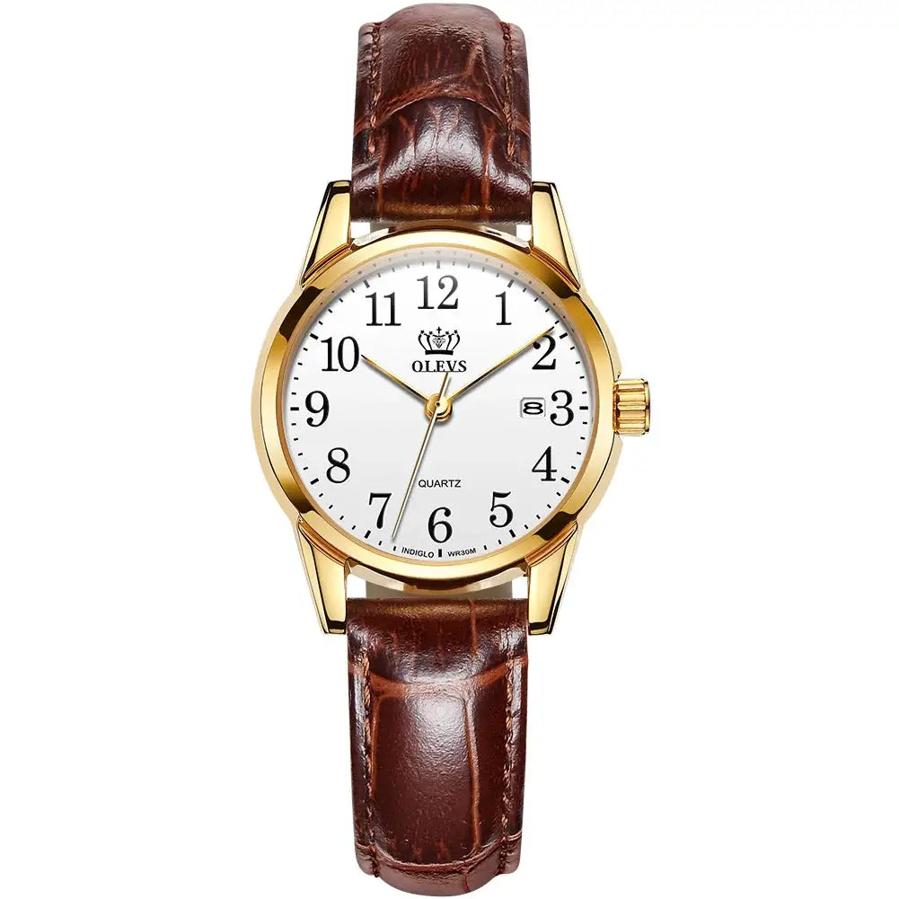 OLEVS Top Brand Quartz Watch For Women 50M Waterproof GMT Watches Women's Sports Leather Strap Men Wristwtach Ultrathin