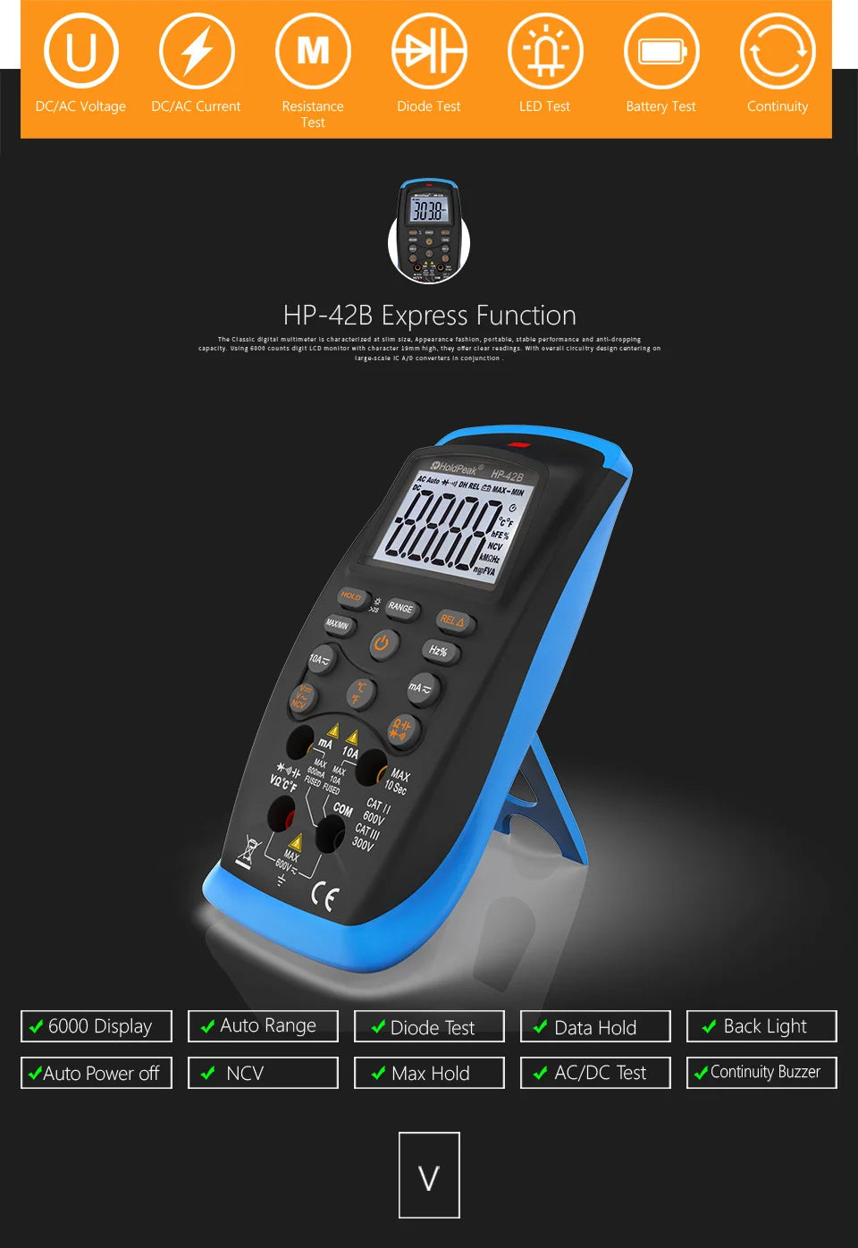 Digital Multimeter TRMS Counts Voltmeter Ammeter Ohmmeter for AC — product view 2