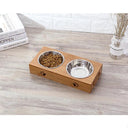 Ceramic Bamboo Pet Bowl Set Stylish Elevated Feeding Station