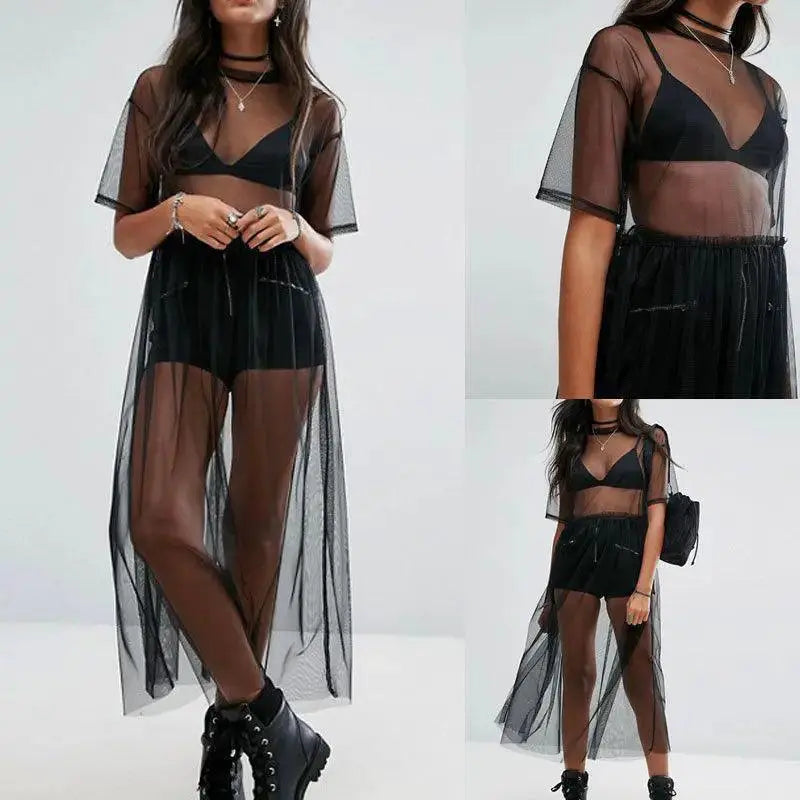 Seductive Black Mesh Maxi Dress Elegance and Allure