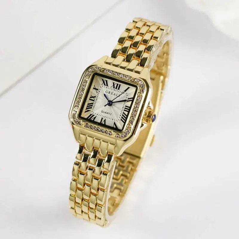 Elegant Square Steel Band Quartz Watch For Women Silver