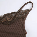 Gothic Bodycon Camis Crop Top Women Grunge Punk Backless Ribbed Lace Trim Summer