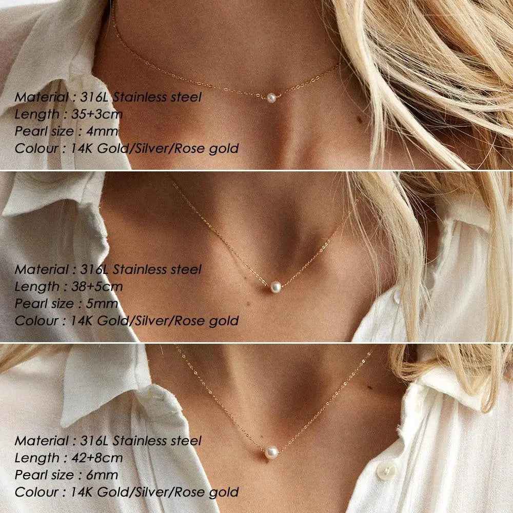 Stainless Steel Choker Imitated Pearl Necklaces Collection