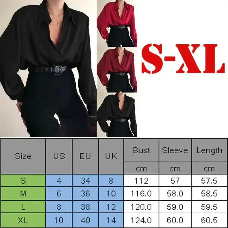 Elegant Red And Black Button Down Office Blouse For Women