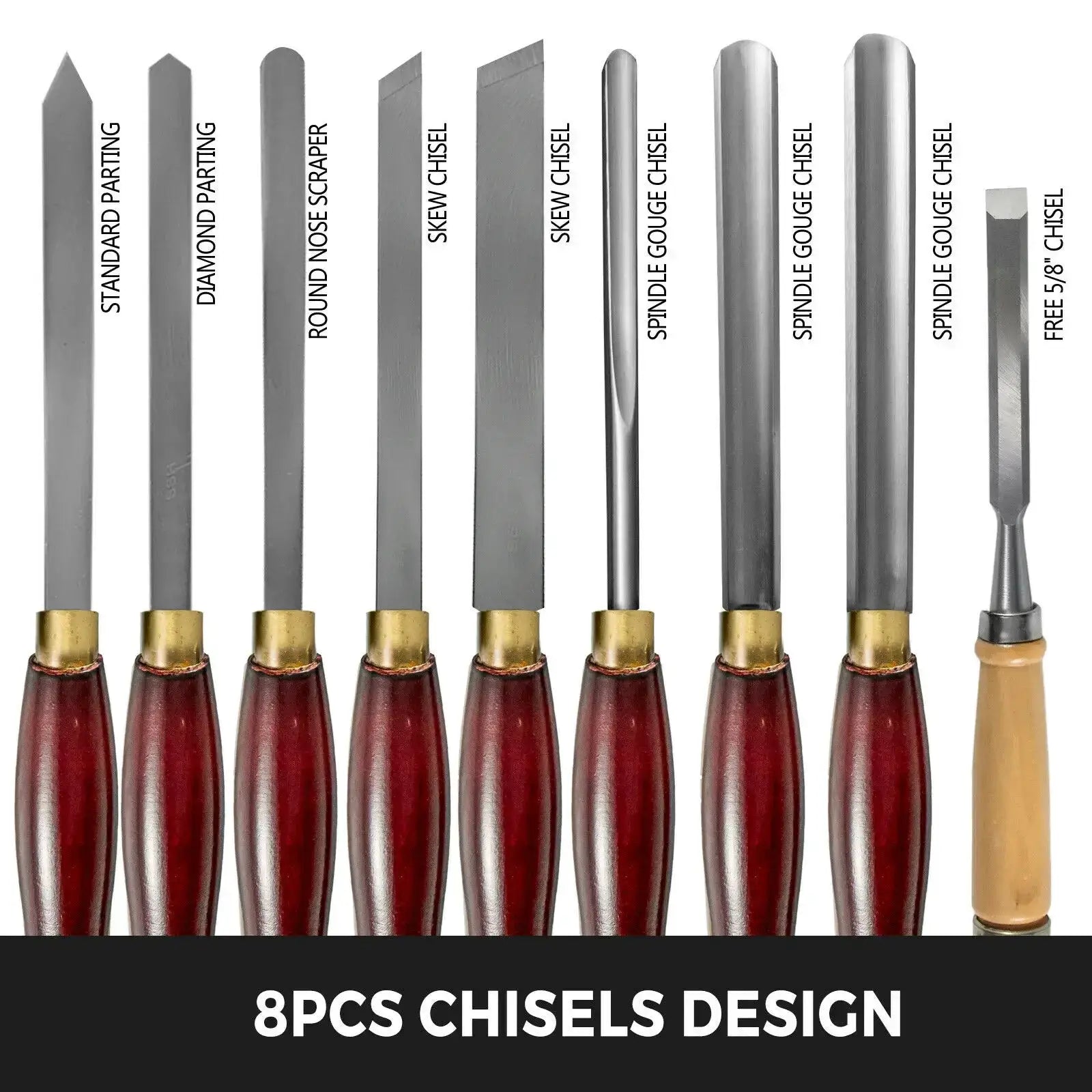 VEVOR 8 Piece HSS Lathe Chisel Set For Wood Turning
