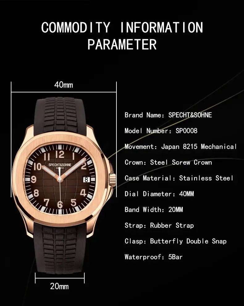 Specht&Sohne Brand Automatic Mechanical Watches Sports Wristwatches Green Sapphire Luminous 50M Waterproof Relogio Masculino