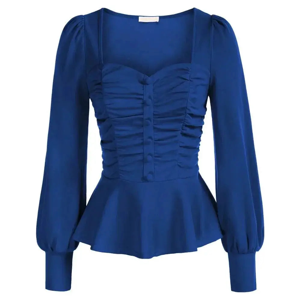 Elegant Puffed Sleeve Peplum Top Chic Womens Blouse Style