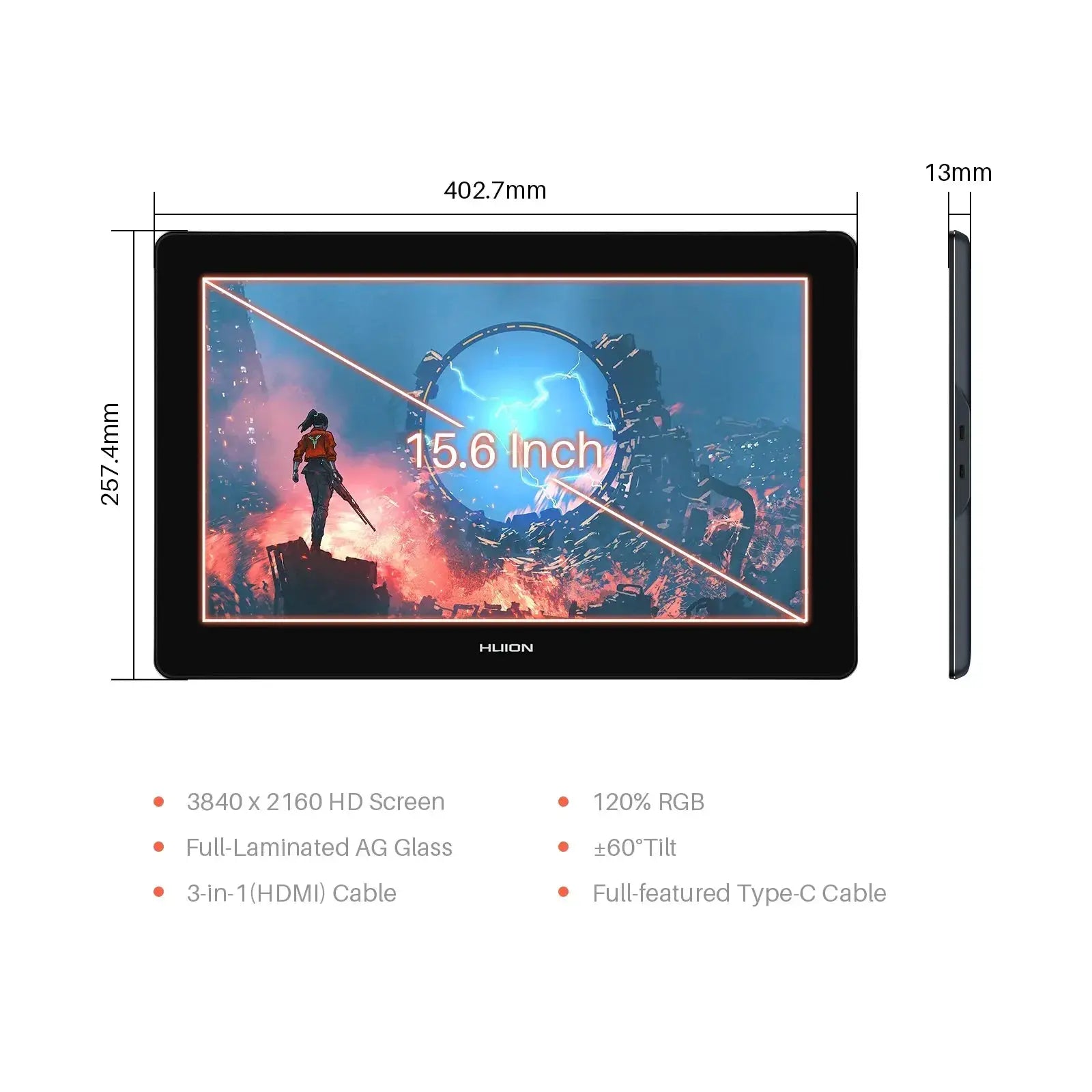 Huion Kamvas Pro 16 4K UHD Pen Display Monitor For Artists