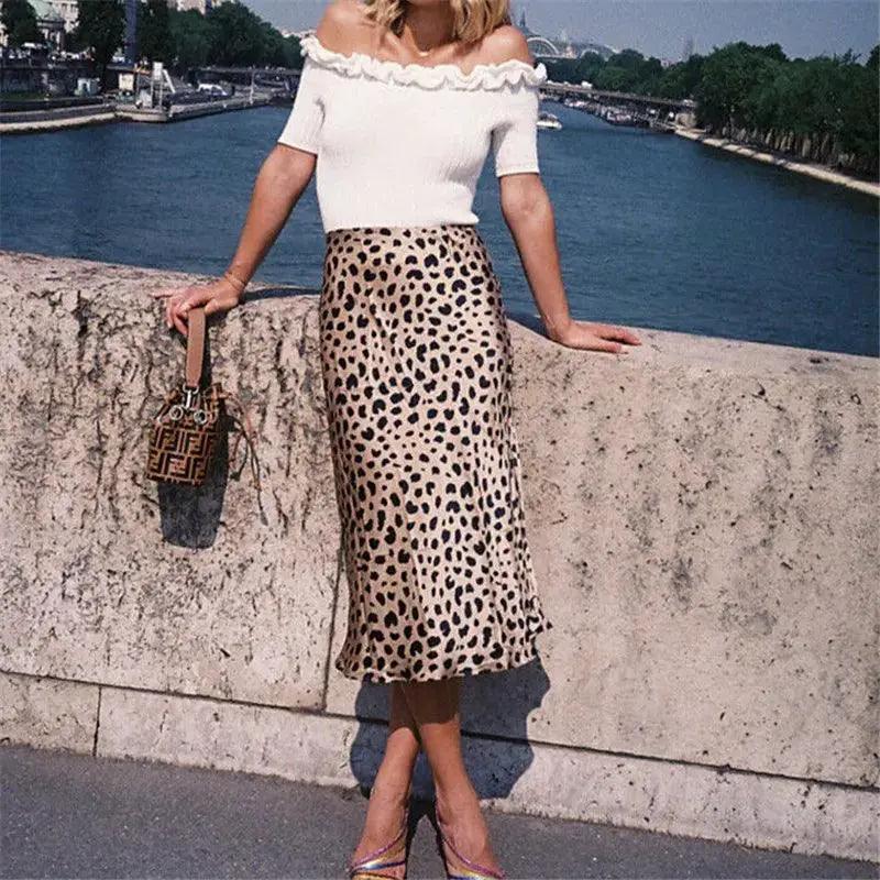Leopard Print Midi Skirt Wild Flattering A Line Style