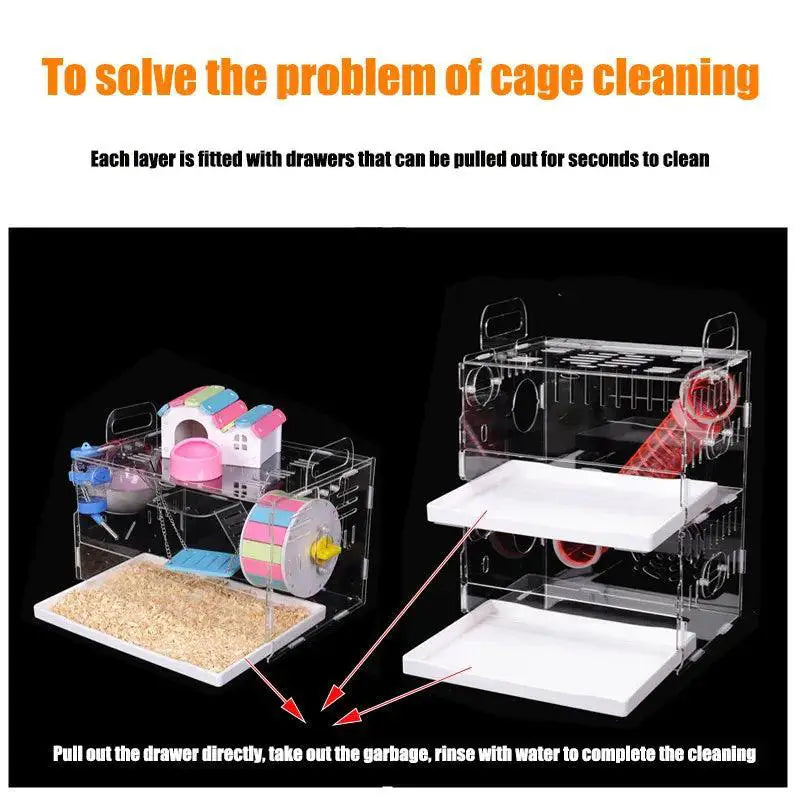 Acrylic Hamster Cage With Villa And Pipes Spacious Living