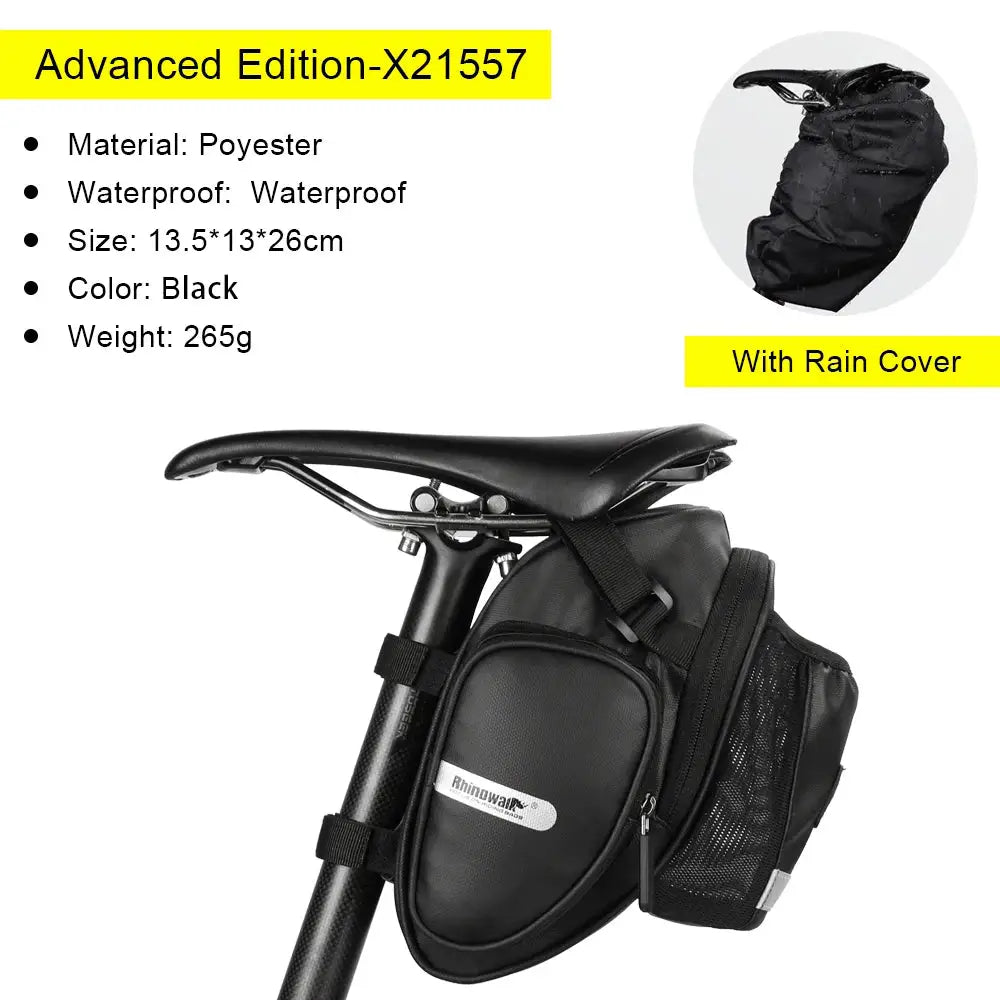 Rhinowalk New Arrival Bike Saddle Bag With Water Bottle Pocket Waterproof Rear Bicycle Saddle Bags Large-Volume Tail Bag
