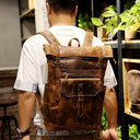 Cowhide Leather Backpack Anti Theft 20L