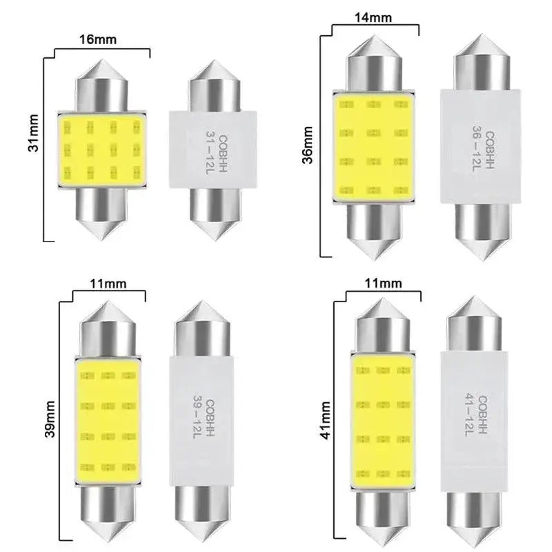 LED Car Interior Dome Lights Premium White COB Bulbs 7000K