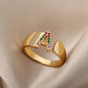 Rainbow Zircon Letter Rings For Women Fashion Jewelry 2024