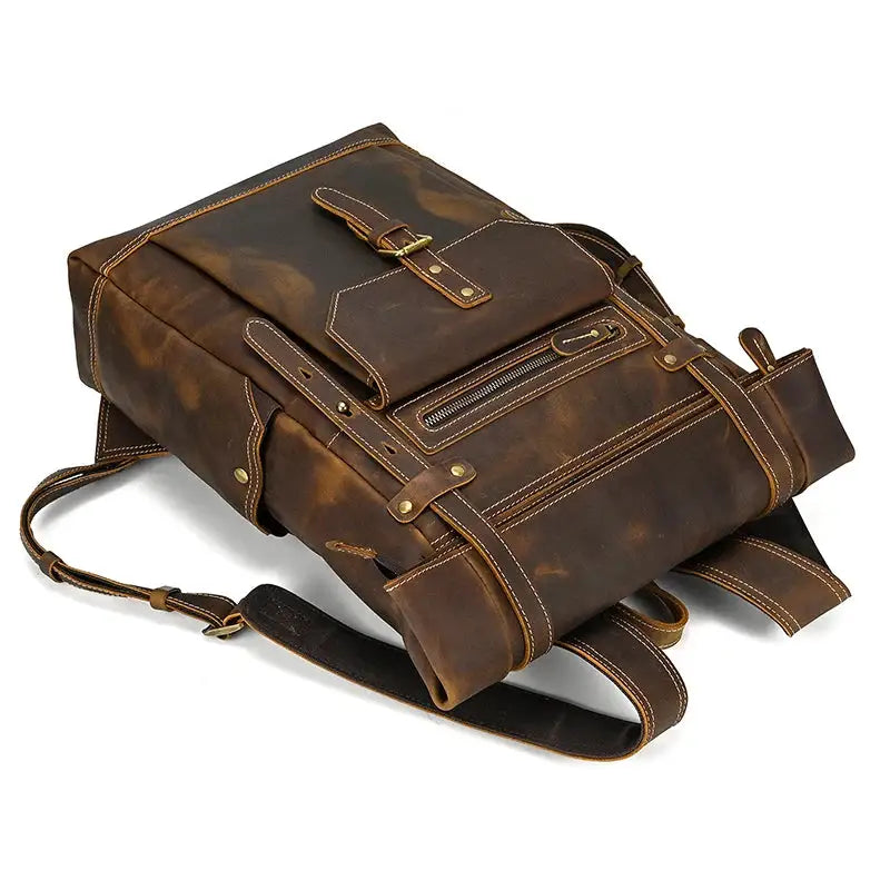 2023 New Style Men's Leather Backpack Vintage Fashion Men Male Travel Bag Laptop Bagpack For Male Cowhide Male Bag Anti theft