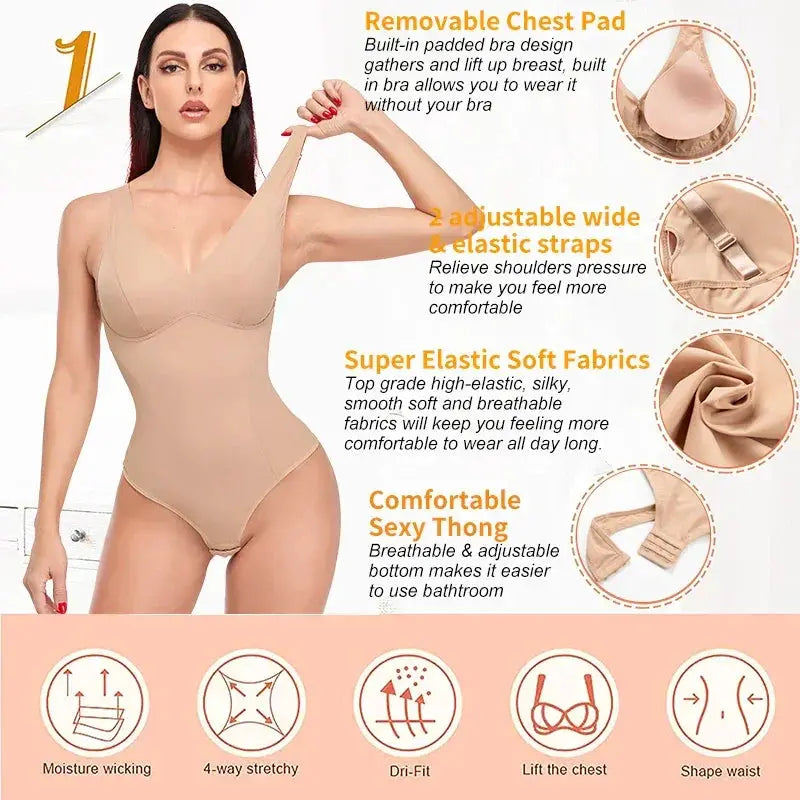 Women's Body Shaper Bodysuit With Padded Bra Support